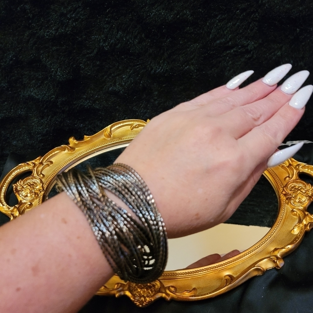VINTAGE GUNMETAL MULTI-BANGLE TWISTED BRACELET - Picture 11 of 16